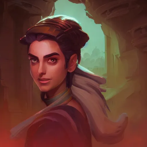 Image similar to profile portrait, maya ali mage, gloomhaven, dynamic lighting, gaudy colors, octane render aesthetic, matte painting concept art, official fanart behance hd artstation by jesper ejsing, by rhads and makoto shinkai and lois van baarle and ilya kuvshinov and rossdraws