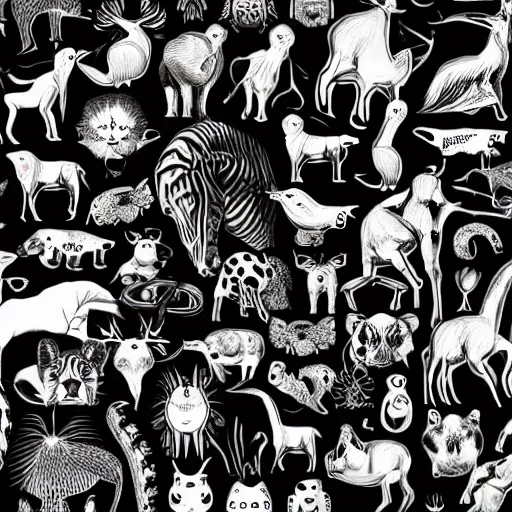 Image similar to animals and plants on a black background, wallpaper, Illustration, Anatomical Drawing, Painting