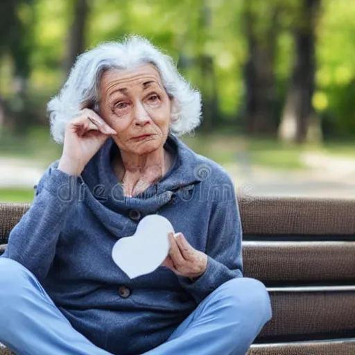 Image similar to an older woman sitting in a park wearing a thin translucent oxygen line under her nose, 4 k, stock photo