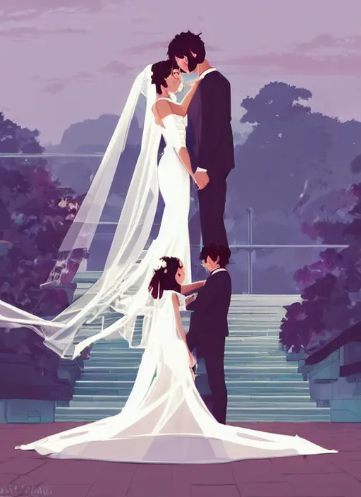 Image similar to a bride and groom on their wedding day. clean cel shaded vector art. shutterstock. behance hd by lois van baarle, artgerm, helen huang, by makoto shinkai and ilya kuvshinov, rossdraws, illustration, art by ilya kuvshinov