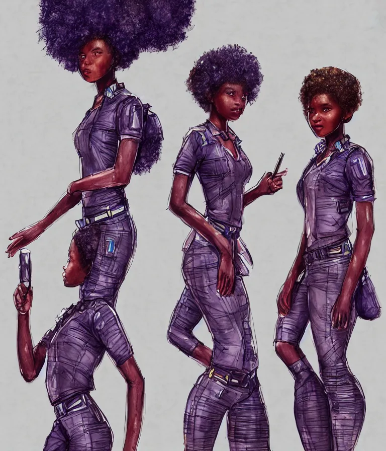 Image similar to a perfect, realistic professional digital sketch of african schoolgirls posing in a sci-fi afro futuristic cityscape, style of Marvel, full length, by pen and watercolor, by a professional American senior artist on ArtStation, a high-quality hollywood-style sketch, on high-quality paper