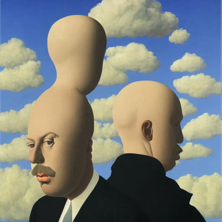 Image similar to portrait of a man whos head is made of clouds, by rene magritte, centered, detailed painting, hd, hq, high resolution, high detail, 4 k, 8 k
