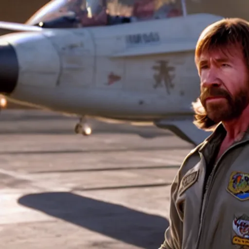 Image similar to chuck norris in top gun new generation movie scene, realistic, hdr, clear image, hdd, rtx on, dynamic lighting,