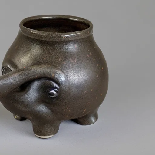 Prompt: elephant raku sugar bowl, as elephant, horse hair