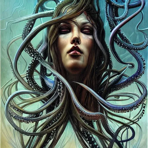 Prompt: tentacles, octopus, drawn by karol bak