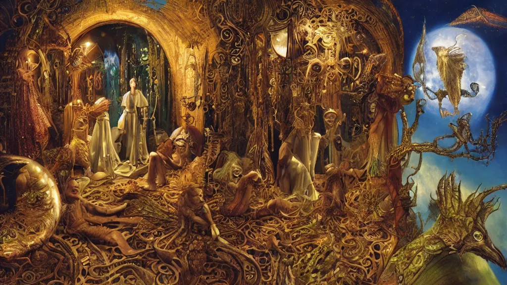 Image similar to A Fantasy Tableau by James C. Christensen and Wojciech Siudmak