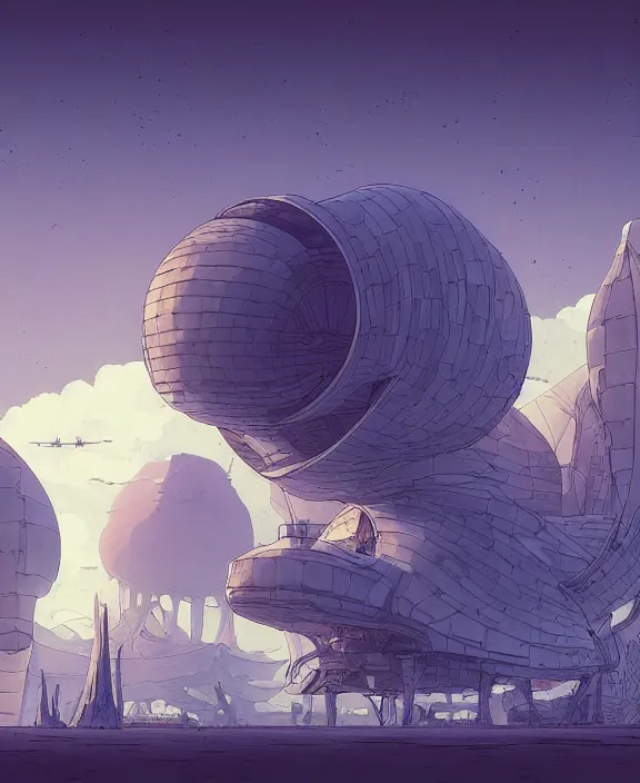 Image similar to simplicity, three buildings made out of nautilus, in the style of a spaceship, skeletons, partly cloudy, spooky, dramatic lighting, by geof darrow, bill sienkiewicz, dan mumford, yusuke murata, makoto shinkai, ross tran, cinematic, unreal engine, cel shaded, featured on artstation, pixiv