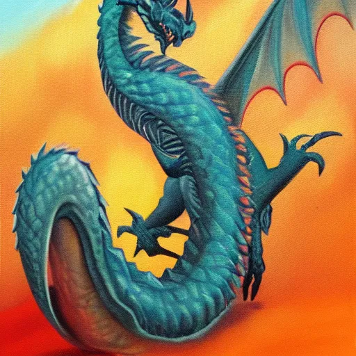 Prompt: a oil painting of a dragon, low energy, negative mood