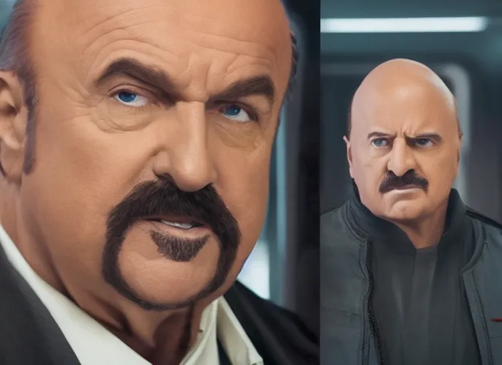 Image similar to portraits screenshots of dr phil in star wars the last jedi directed by rian johnson, shot in imax, anamorphic lenses, kodak color film stock, extremely detailed, portraits, 4 k, hd