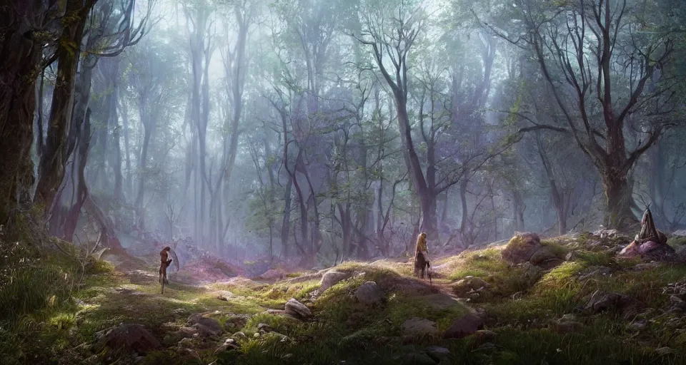 Image similar to Beautiful uplifting glade with elven pathmarkers along the road bg. J.R.R. Tolkien's Middle-Earth. Trending on Artstation. Digital illustration. Artwork by Darek Zabrocki and Sylvain Sarrailh. Concept art, Concept Design, Illustration, Marketing Illustration, 3ds Max, Blender, Keyshot, Unreal Engine, ZBrush, 3DCoat, World Machine, SpeedTree, 3D Modelling, Digital Painting, Matte Painting, Character Design, Environment Design, Game Design, After Effects, Maya, Photoshop.