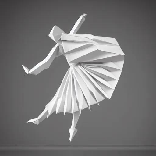 Image similar to origami dancer in white paper, 3 d render, ultra - detailed, on white background, studio shot