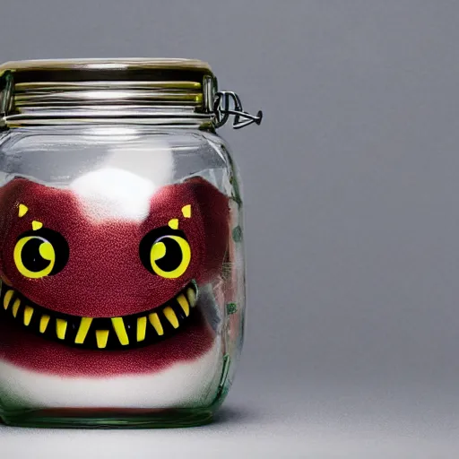 Image similar to cute monster in a jar, product photography, centered, studio lightning