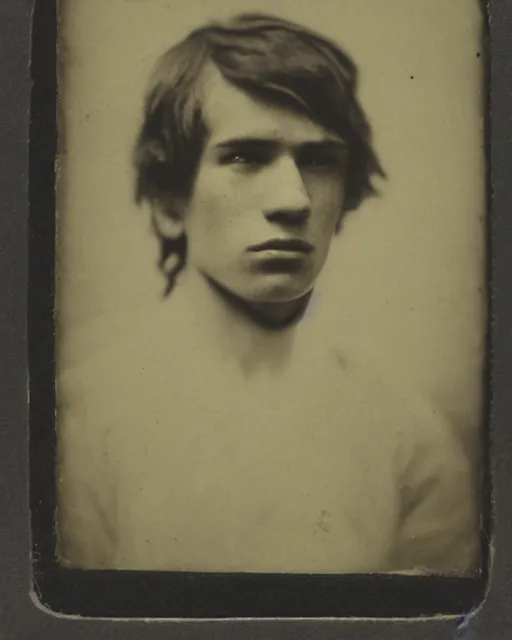 Image similar to tintype photo of alyosha karamazov, innocent young russian man, by julia margaret cameron 1 8 8 0 s, realistic, body shot, sharp focus, 8 k high definition, insanely detailed, intricate, elegant