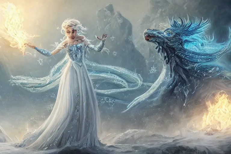 Image similar to Majestic beautiful young pepe ice goddess! fighting a beautiful evil fire goddess!! intricate, epic, elegant, menacing, fantasy, highly detailed, digital painting, hard focus, beautiful volumetric lighting, epic light, ultra detailed, souls, smoke, icicle, frozen by Leesha Hannigan, Ross Tran, Thierry Doizon, Kai Carpenter, Ignacio Fernández Ríos