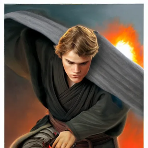Image similar to anakin skywalker uses the force to lift a sock, cinematic painting