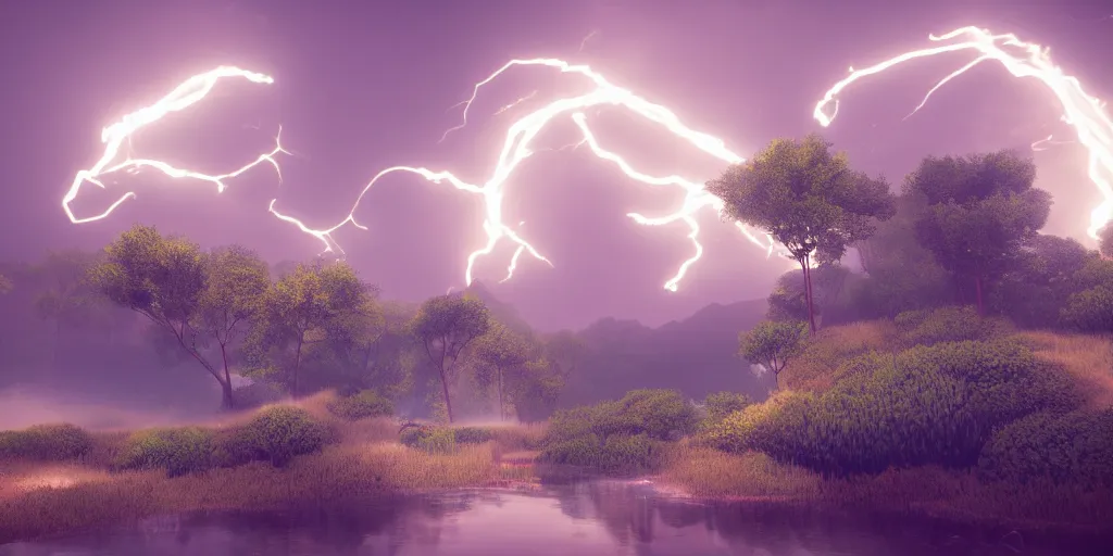 Image similar to a serene landscape with a powerful ( goddess ) of life in the middle, volumetric illumination, octane render, cinematic lightning, 8 k