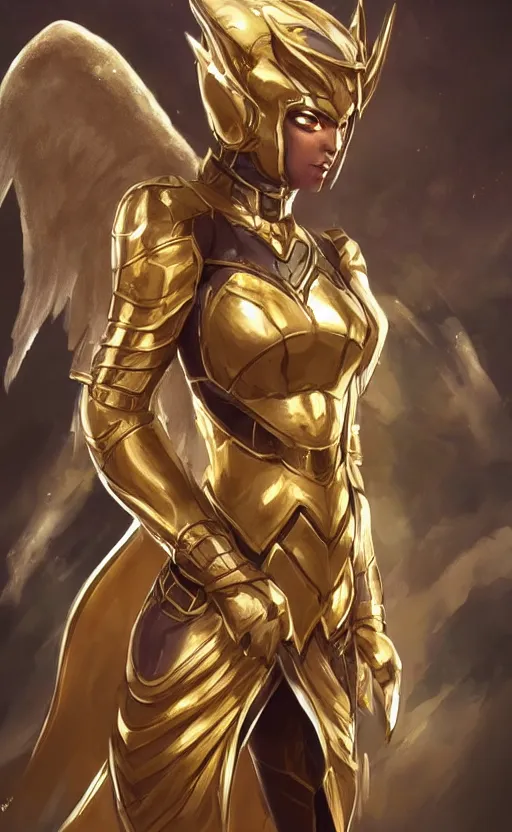 Image similar to Concept art, angel knight girl in golden and silver armor adorned with sapphire gems, artstation trending, cinematic, highly detailded