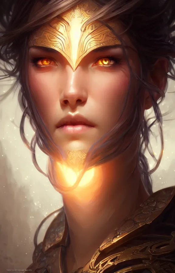 Image similar to Paladin face close-up macro in center, fantasy magic, undercut hairstyle, dark light night, intricate, elegant, sharp focus, illustration, highly detailed, digital painting, concept art, matte, art by WLOP and Artgerm and Greg Rutkowski and Alphonse Mucha, masterpiece