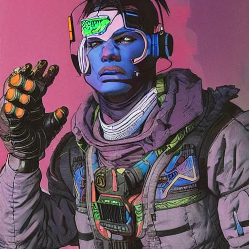 Prompt: Gregory. Apex legends cyberpunk wrestler. Concept art by James Gurney and Mœbius.