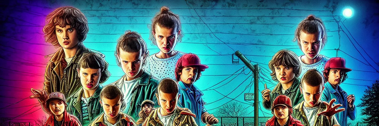 Image similar to ultra realistic stranger things poster, HD, HQ,