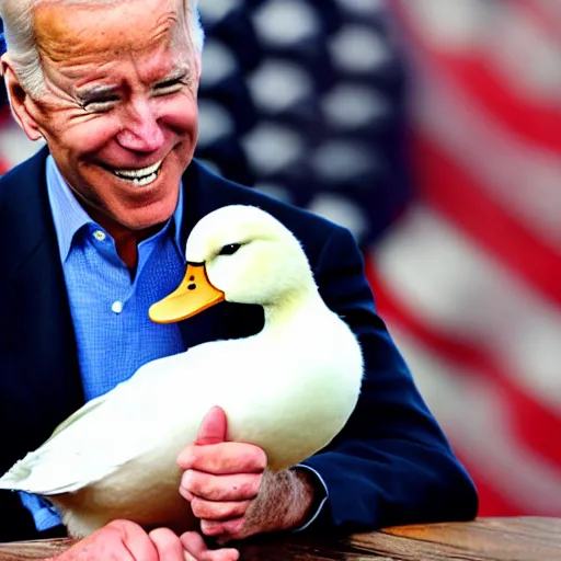 Image similar to Joe Biden holding a Mallard Duck