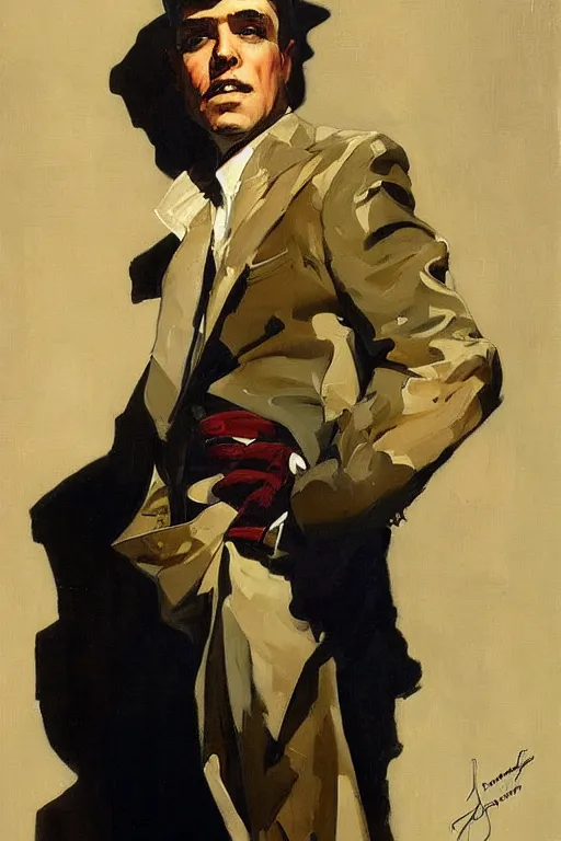 Prompt: jay bauman painting by jc leyendecker!! phil hale!, angular, brush strokes, painterly, vintage, crisp