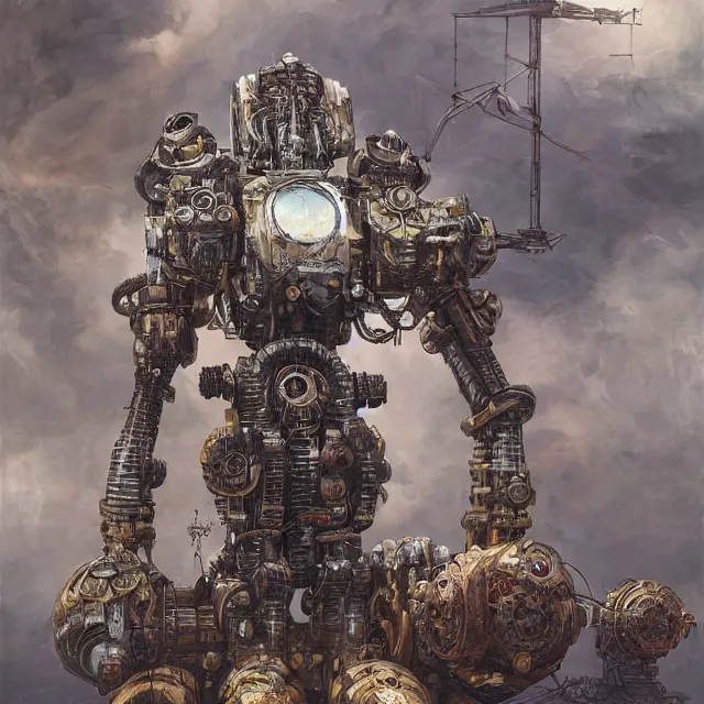 Prompt: symmetrical steampunk warrior, giant juggernougt mecha with two legs, details and decals in the utopia city. sci - fi, by mandy jurgens, ernst haeckel, james jean
