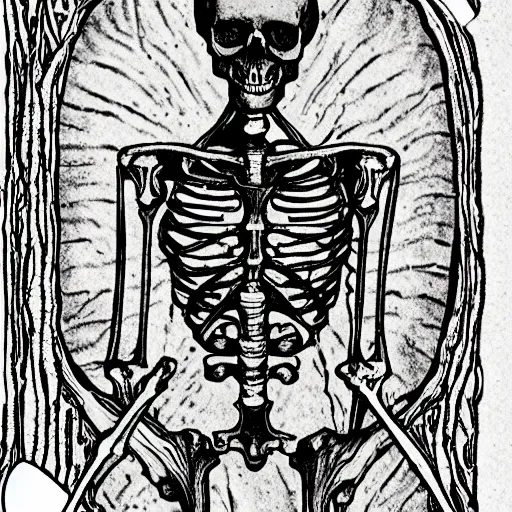 Prompt: a tarot card of a skeleton author, hyperdetailed