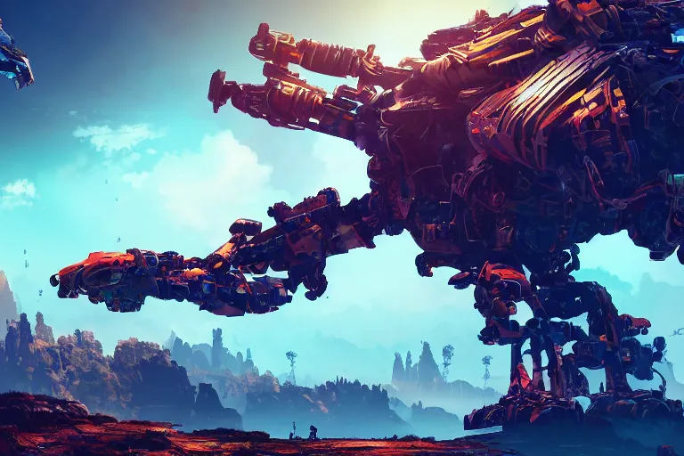 Image similar to scrapper machine mecanical creature robot of horizon forbidden west horizon zero dawn bioluminiscence global illumination ray tracing hdr fanart arstation by ian pesty and alena aenami artworks in 4 k