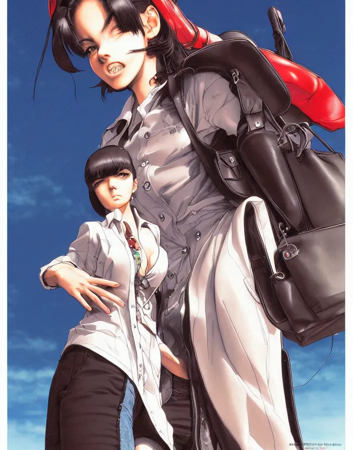 Image similar to portrait of a snobby rich mexican girl standing at a bus stop, by katsuhiro otomo, yoshitaka amano, nico tanigawa, and artgerm rendered with 3 d effect, sweet artpiece.