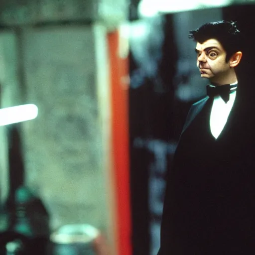 Image similar to rowan atkinson as neo from the matrix