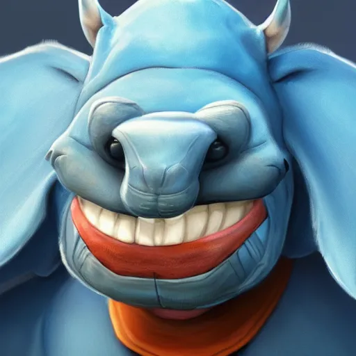 Prompt: A adorable whimsical blue rhino wearing adventurer's clothing, expressive pose, highly detailed, digital painting, artstation, concept art, smooth, sharp focus, studio light, by Justin Gerard,