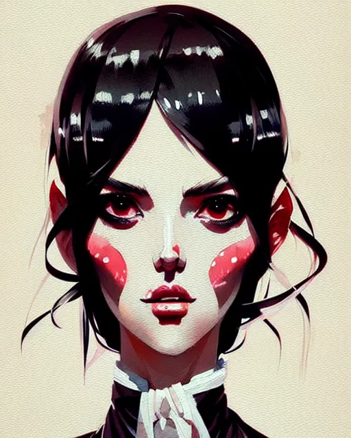 Image similar to a ultradetailed portrait painting of a stylish woman wearing french maid outfit, by conrad roset, greg rutkowski and makoto shinkai trending on artstation