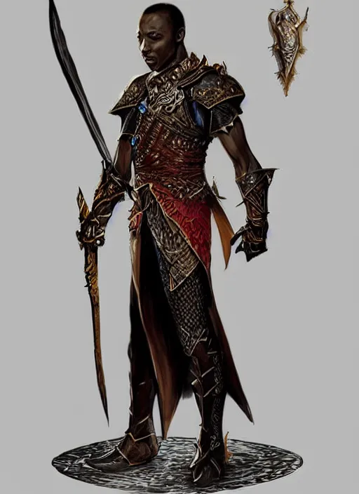 Image similar to black king human, elegant, ultra detailed fantasy, dndbeyond, bright, colourful, realistic, dnd character portrait, full body, pathfinder, pinterest, art by ralph horsley, dnd, rpg, lotr game design fanart by concept art, behance hd, artstation, deviantart, hdr render in unreal engine 5