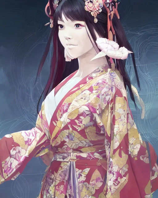 Image similar to A full-body anime portrait of Ssunbiki as a beautiful woman wearing a kimono from Skyrim, by Stanley Artgerm Lau, WLOP, Rossdraws, James Jean, Andrei Riabovitchevy, Marc Simonetti, and Sakimichan, trending on artstation