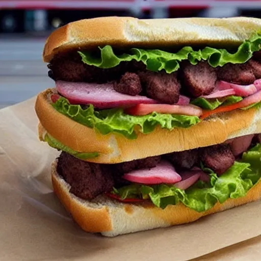 Prompt: The new hottest trend in fast food sandwiches;