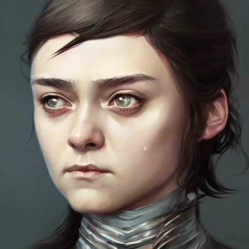 Image similar to Arya Stark, D&D, fantasy, portrait, highly detailed, digital painting, trending on artstation, concept art, sharp focus, illustration, art by artgerm and greg rutkowski and magali villeneuve