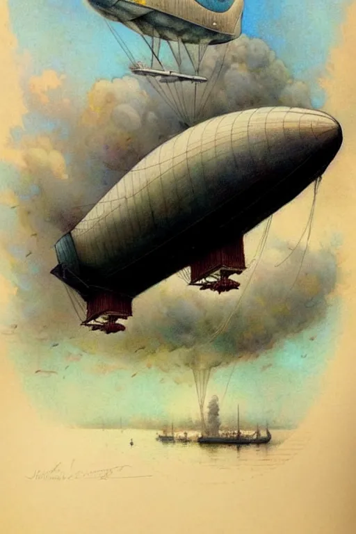 Prompt: (((((1950s airship blimp dirigible . muted colors.))))) by Jean-Baptiste Monge !!!!!!!!!!!!!!!!!!!!!!!!!!!