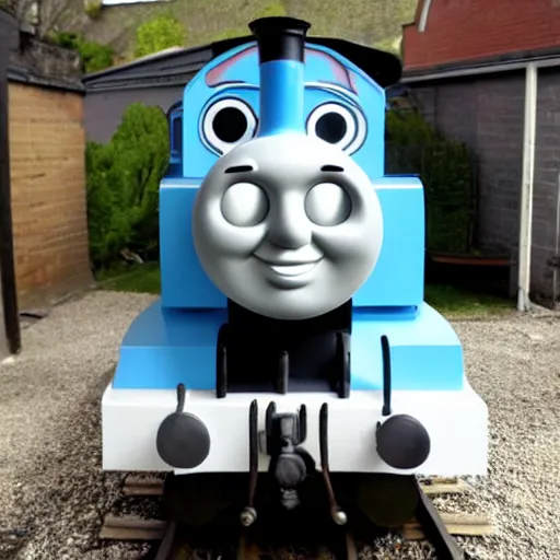 Prompt: thomas the tank engine painted in pearlescent white