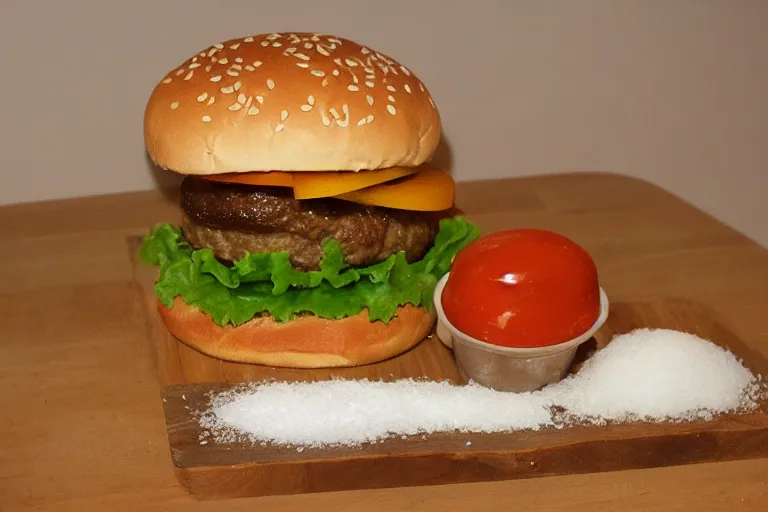 Prompt: hamburger made of salt