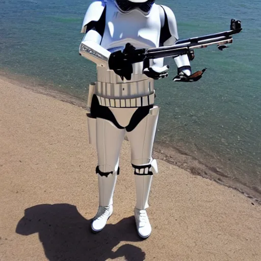 Prompt: stormtrooper wearing a bikini