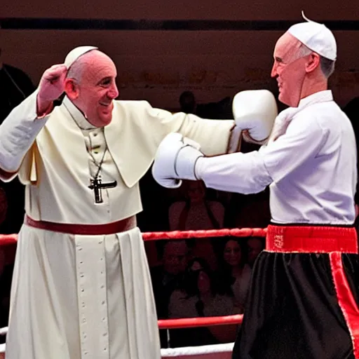 Image similar to gandalf vs pope francis boxing match
