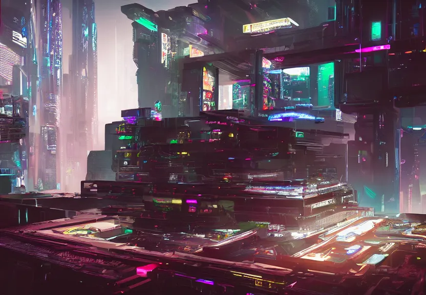 Image similar to cyberpunk computer running a videogame, highly detailed