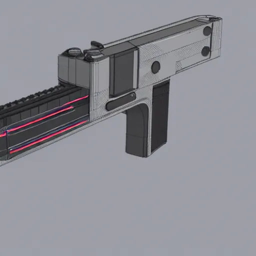 Image similar to A detailed schematic of a working, 3d printed laser gun.