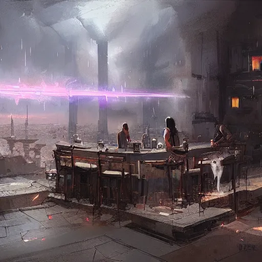 Image similar to the bar at the end of time by greg rutkowski