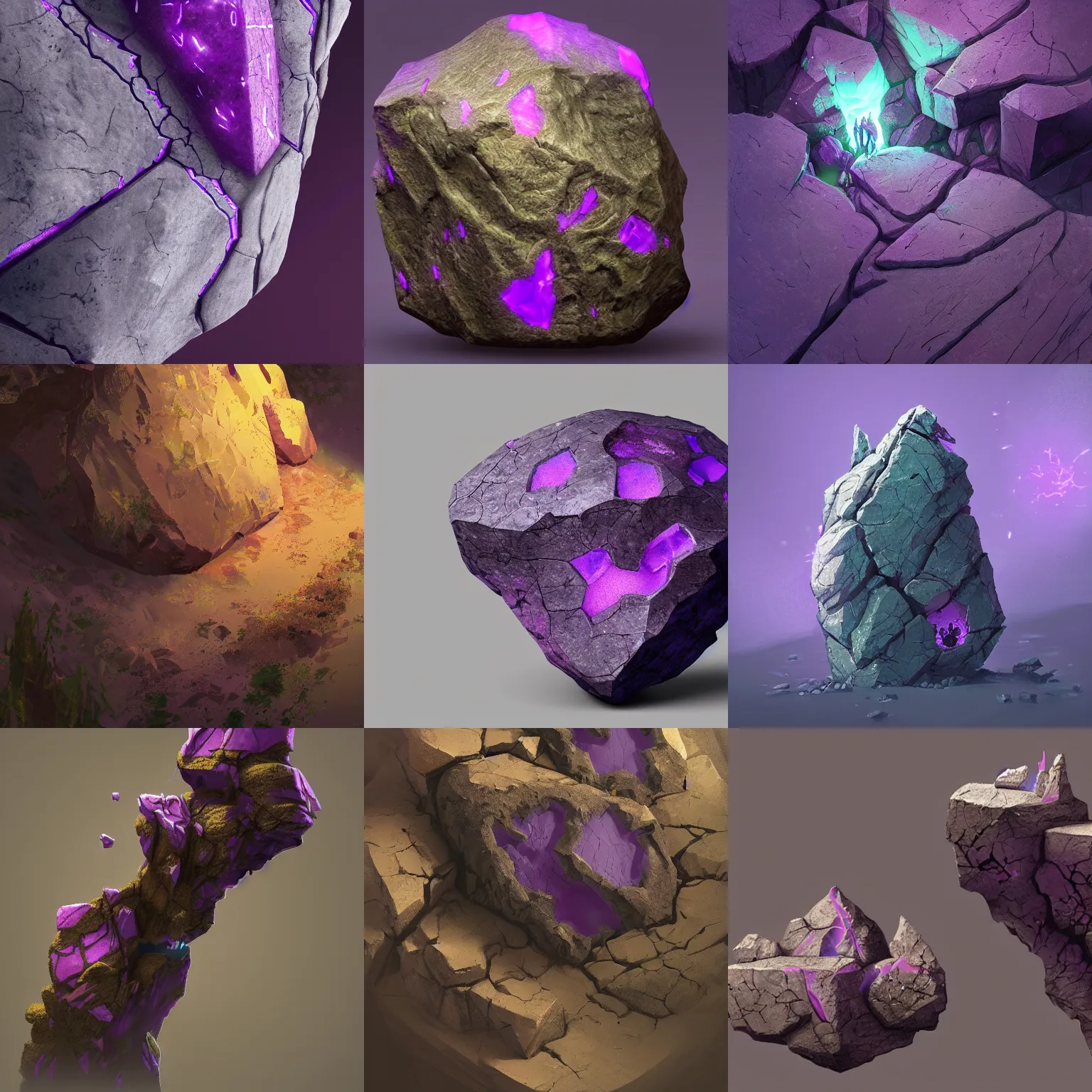 Prompt: a small rock with purple glowing cracks, d&d, fantasy, highly detailed, intricate, smooth, artstation, by artem chebokha
