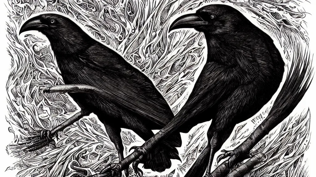 Image similar to highly detailed illustration of a crow on fire by aaron horkey