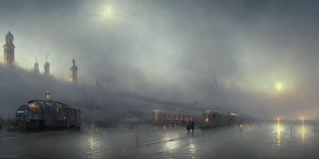 Prompt: 2 0 4 5 train station city landscale, concept art, illustration, highly detailed, artwork, hyper realistic, in style of ivan aivazovsky