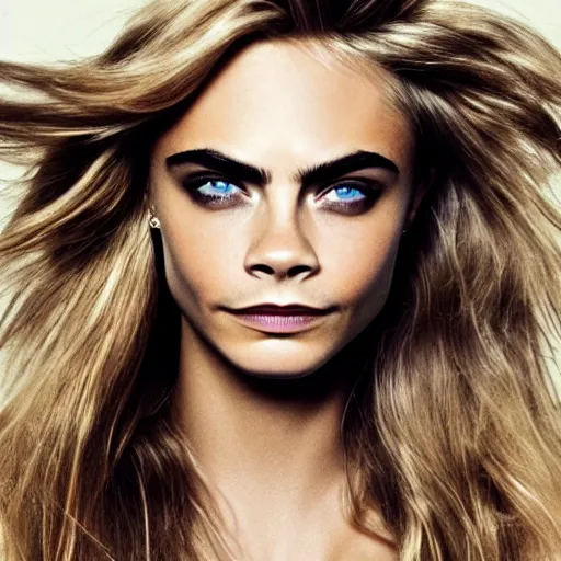 Prompt: portrait of beautiful cara delevingne by mario testino, headshot, detailed, award winning, sony a 7 r