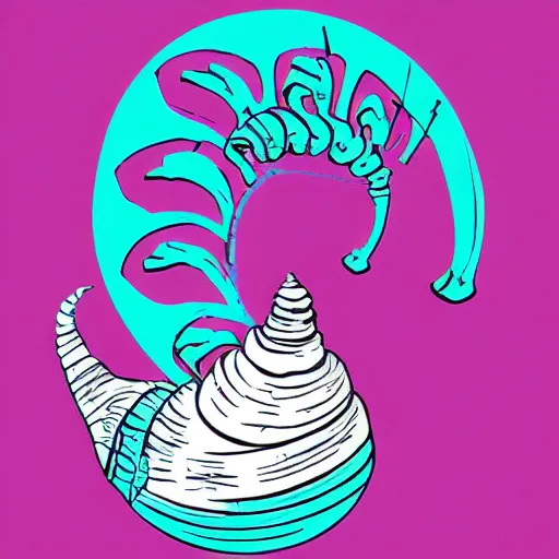 Image similar to metal snail, vaporwave screenprint
